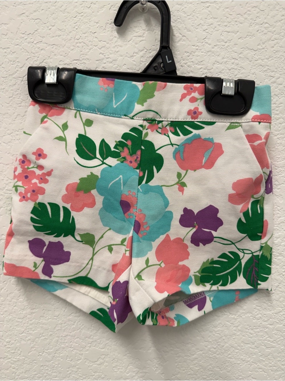 Janie and Jack White Tropical Floral Shorts with Teal, Pink & Green